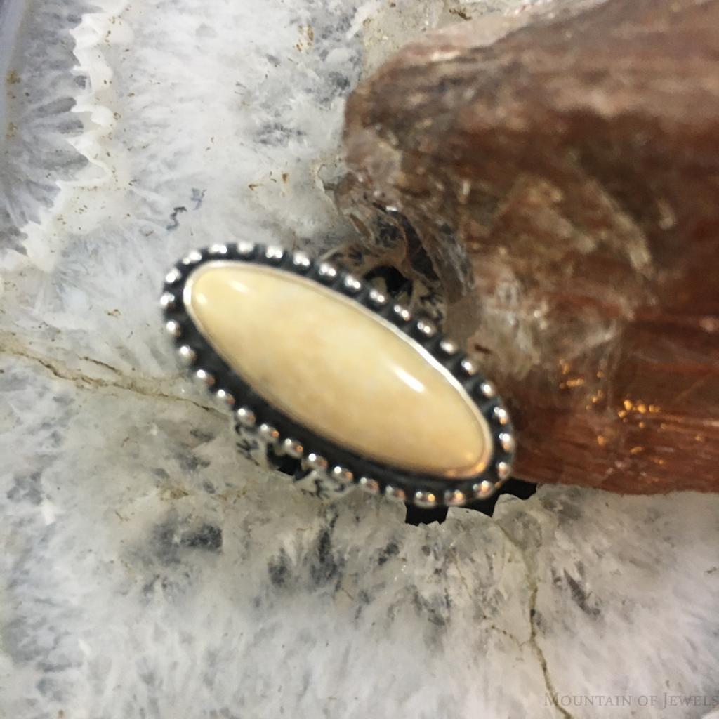 Carolyn Pollack Sterling Silver Elongated Marquise Fossilized Coral Decorated Ring For Women