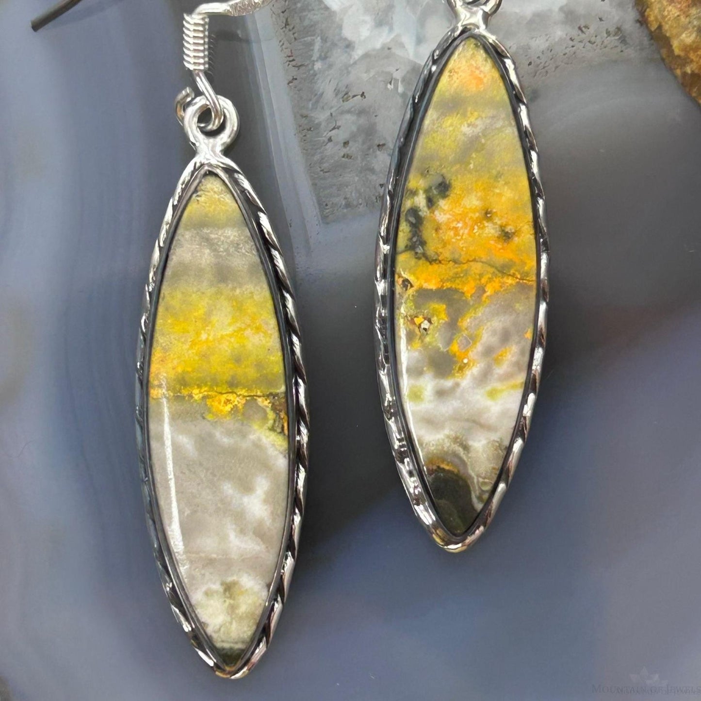 Sterling Silver Southwestern Style Marquise Yellow Jasper Dangle Earrings For Women