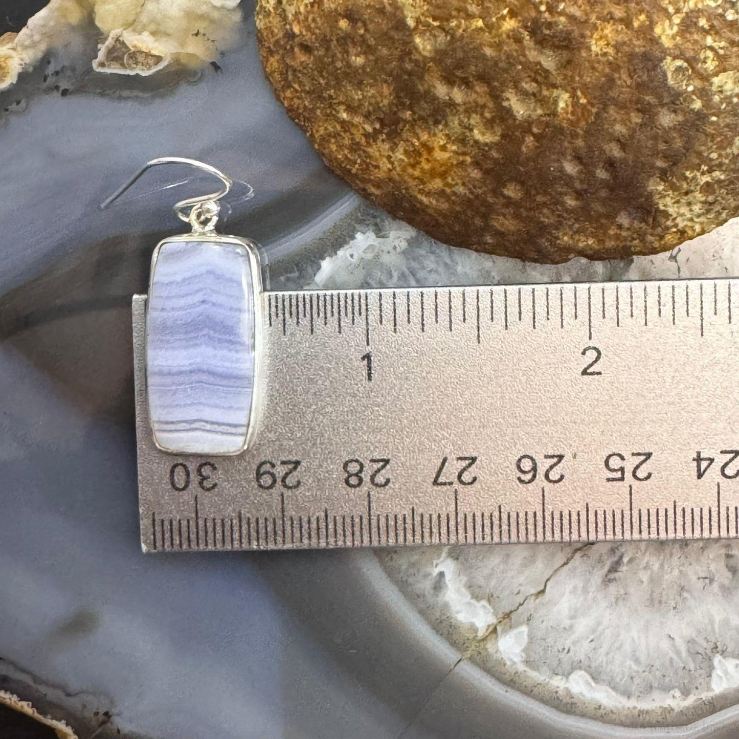 Sterling Silver Southwestern Style Lace Agate Dangle Earrings For Women