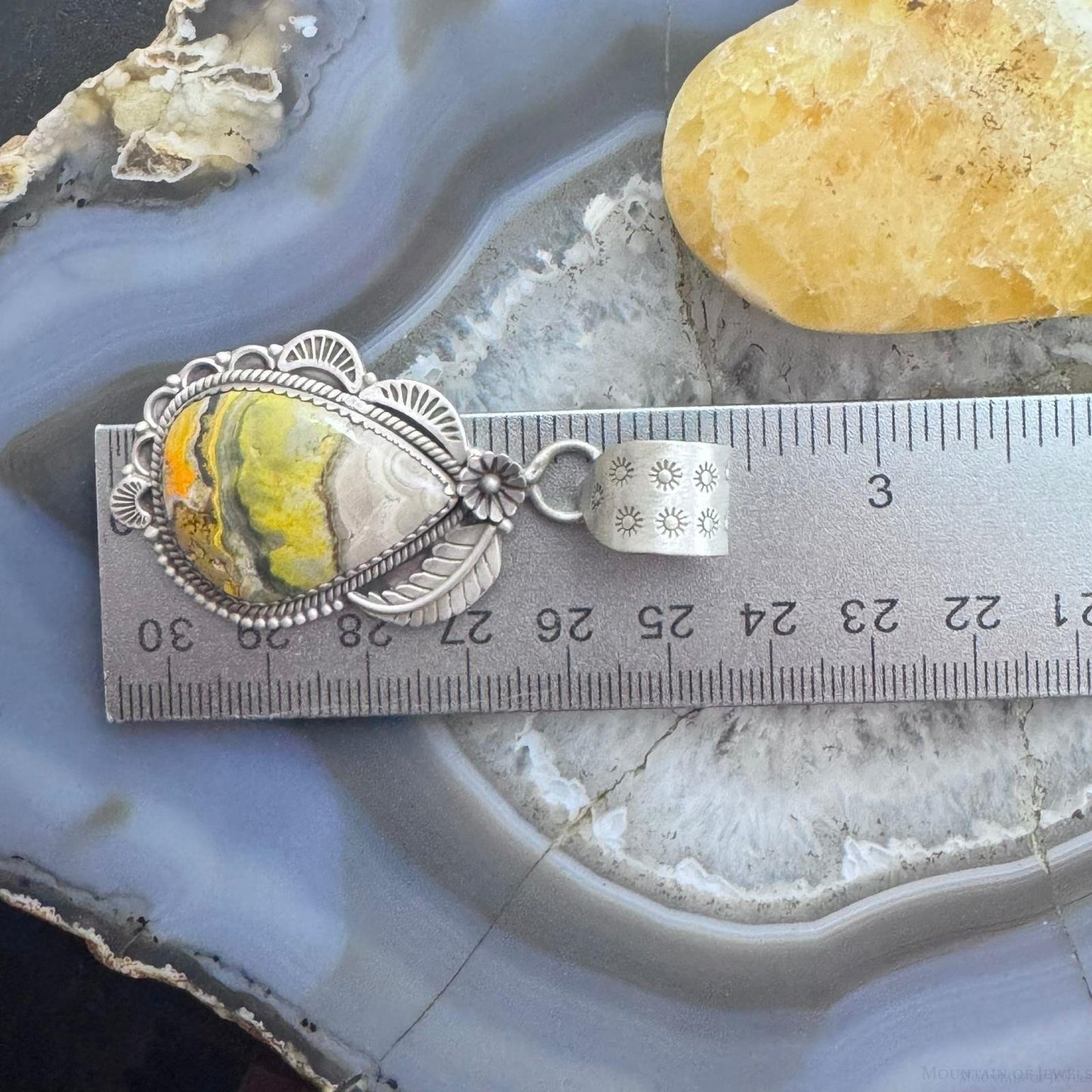 Sterling Silver Southwestern Style Teardrop Bumblebee Jasper Decorated Pendant For Women