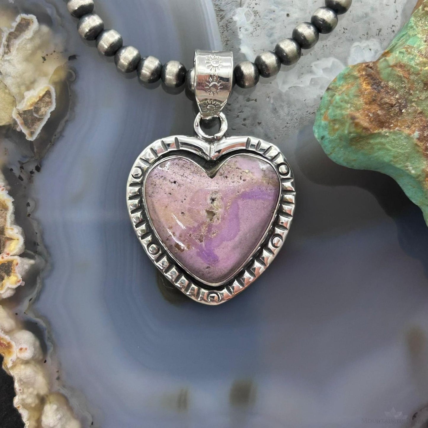 Sterling Silver Southwestern Style Phosphosiderite Heart Pendant For Women