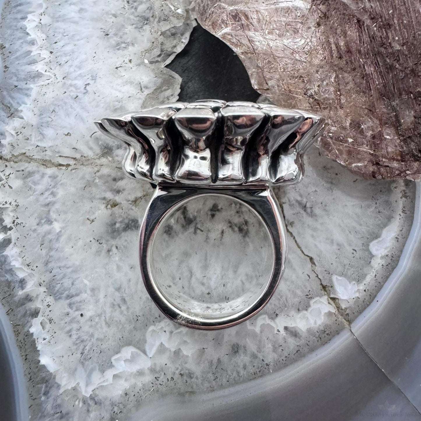 Sterling Silver Electroform Rounded Petals Flower Fashion Ring For Women, Taxco Mexico