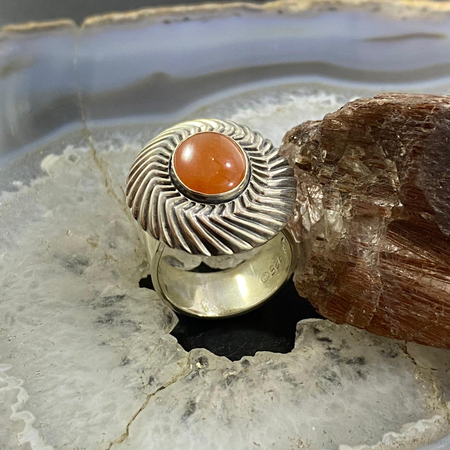 Carolyn Pollack Sterling Oval Carnelian Adjustable Decorated Ring For Women