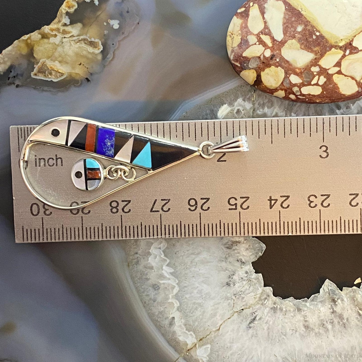 Sheryl Edaakie Zuni Sterling Multistone Inlay Teardrop Pendant For Women #2