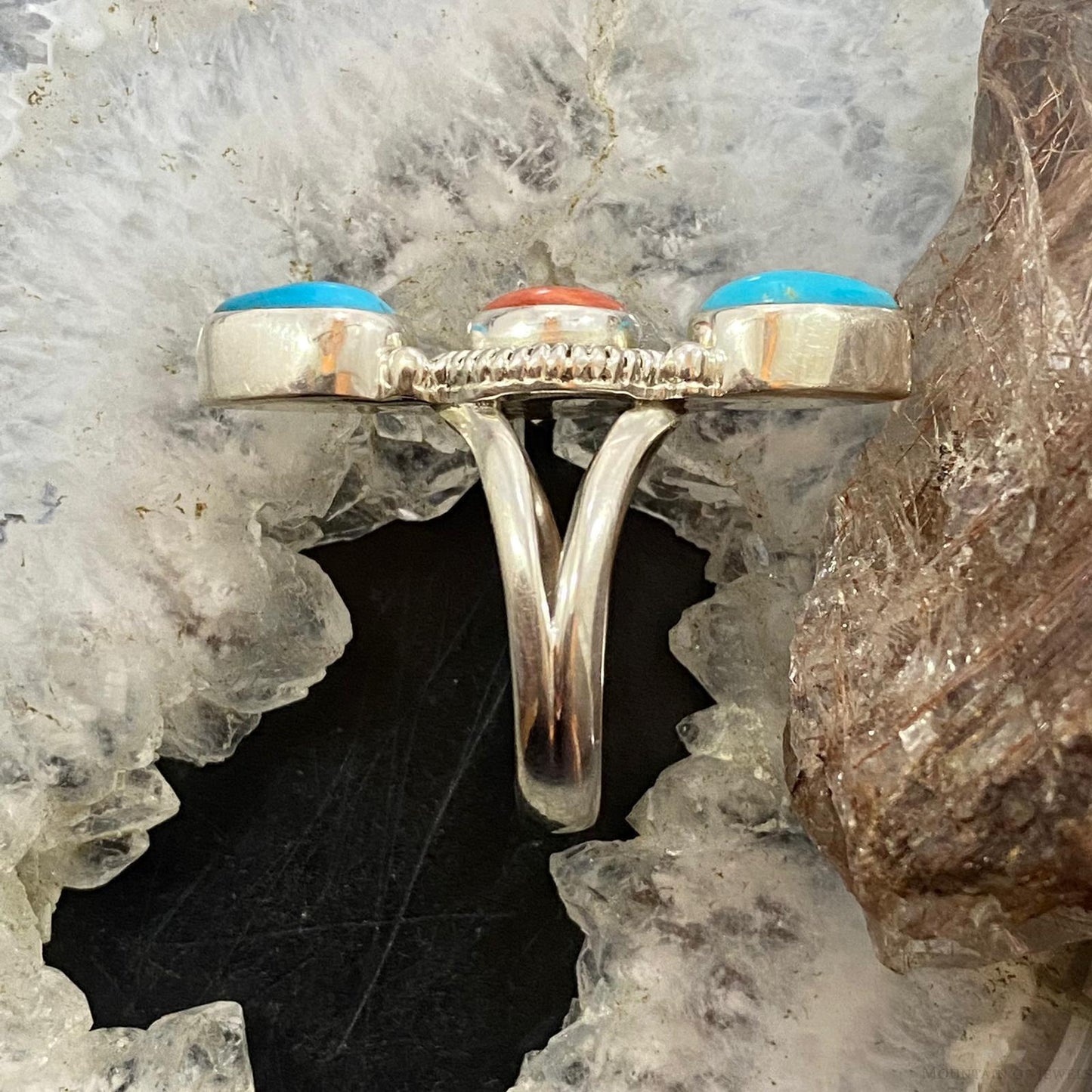 Native American Sterling Round Spiny Oyster Teardrop Kingman Turquoise Size 8.5