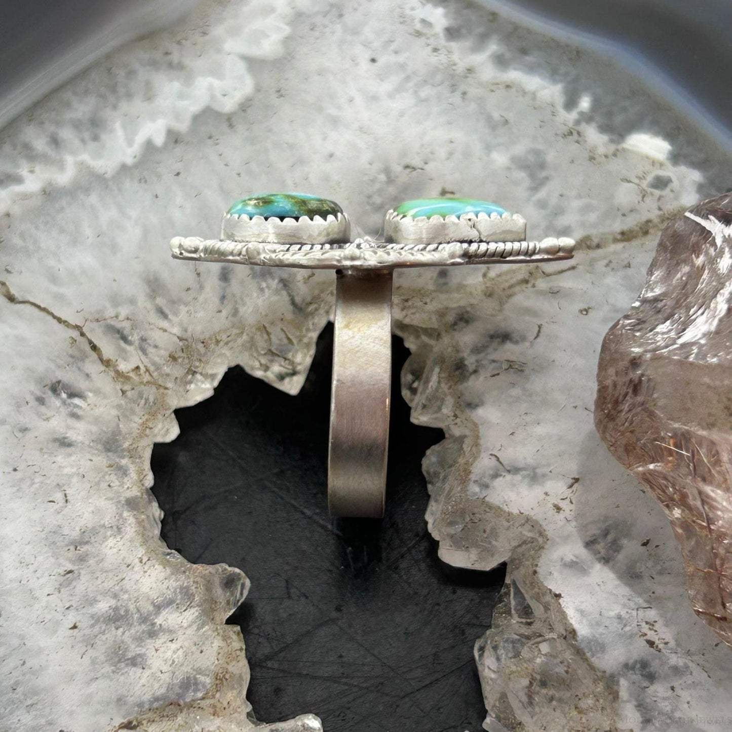 Sterling Silver Southwestern Style 2 Sonora Gold Turquoise Adjustable Ring For Women #8