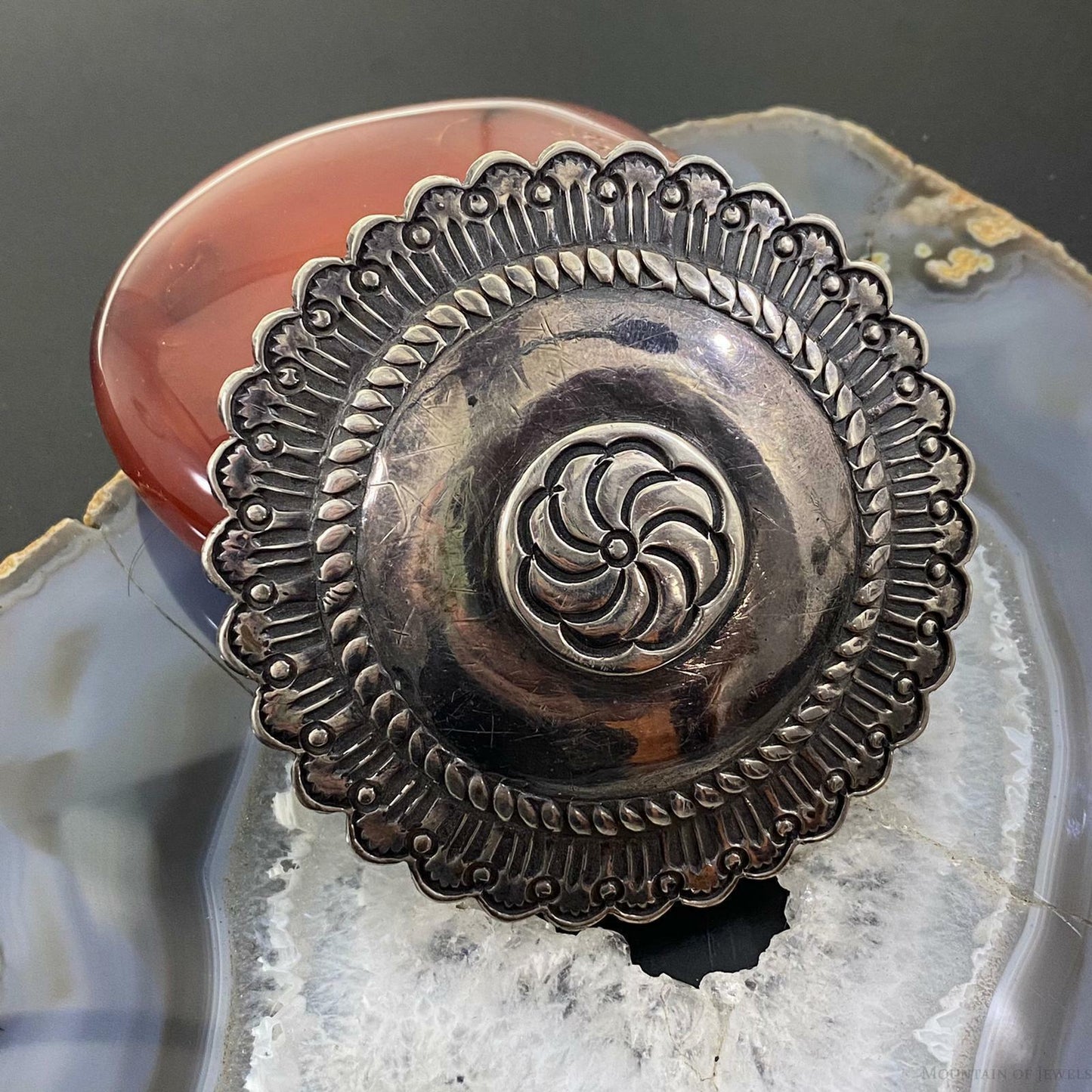 Vintage Native American Silver Rounded Stamped Belt Buckle For Men
