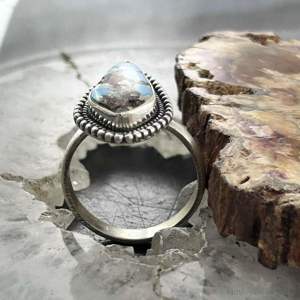 Sterling Silver Southwestern Style Teardrop Golden Hill Turquoise Adjustable Ring For Women