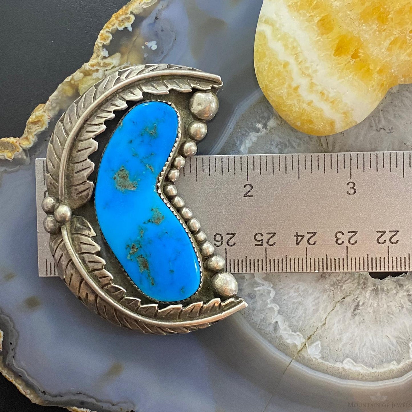 Vintage Native American Silver Turquoise and Leaves Decorated Brooch For Women
