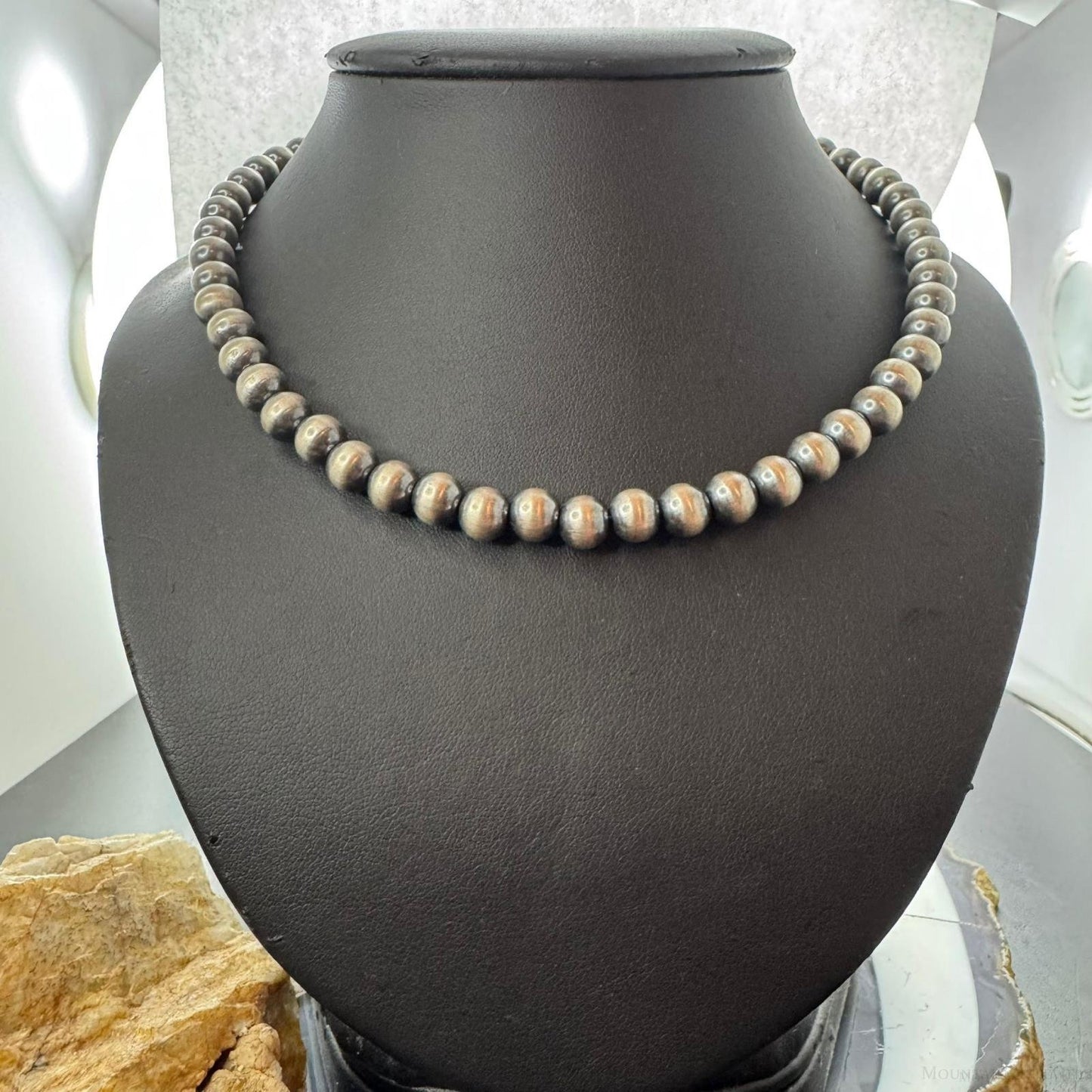 Sterling Silver Southwestern Style Navajo Pearl Beads 8 mm Necklace 16"-18" For Women