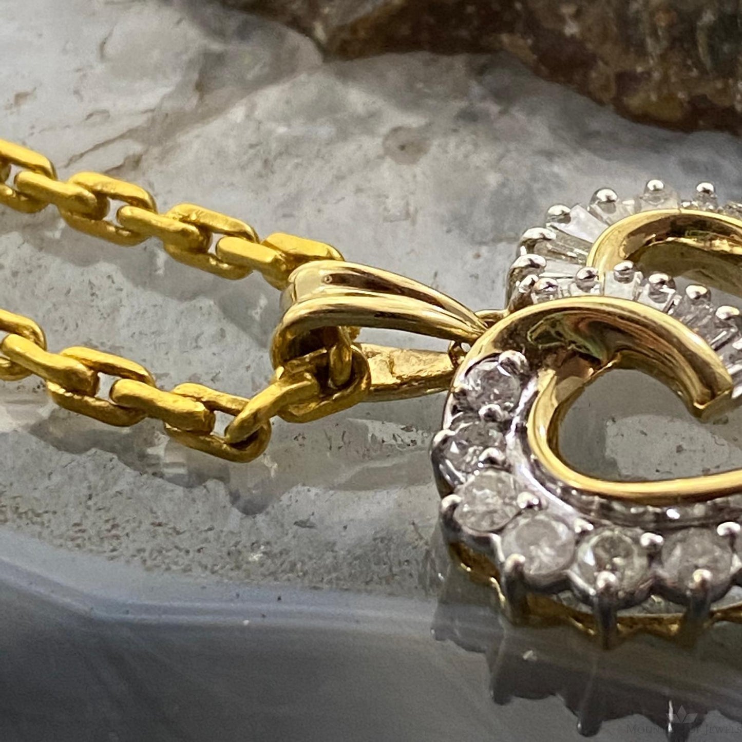 10K Two Tone Gold Diamonds Heart Shape Pendant For Women