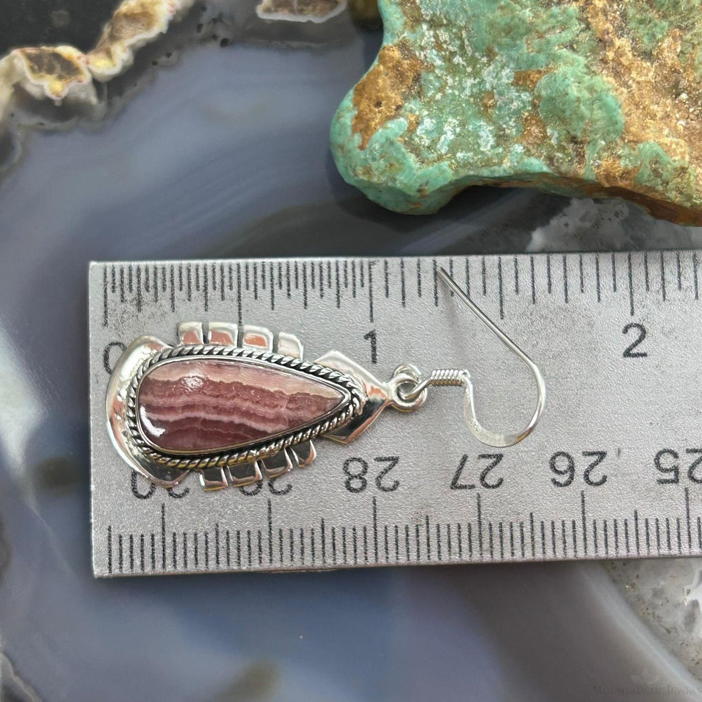 Sterling Silver Southwestern Style Teardrop Rhodochrosite Dangle Earrings For Women