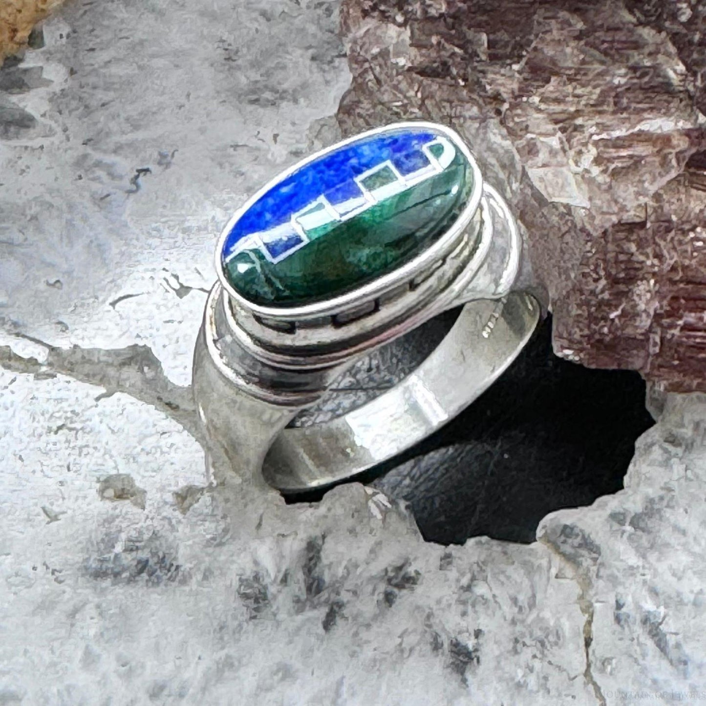 Carolyn Pollack Sterling Silver Oval Lapis and Malachite Inlay Ring For Women