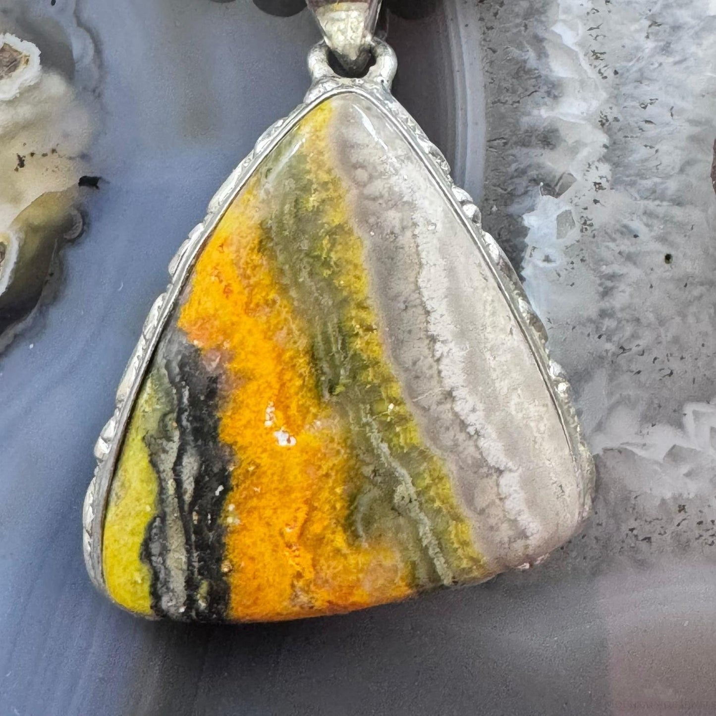 Sterling Silver Southwestern Style Triangle Eclipse Jasper Pendant For Women