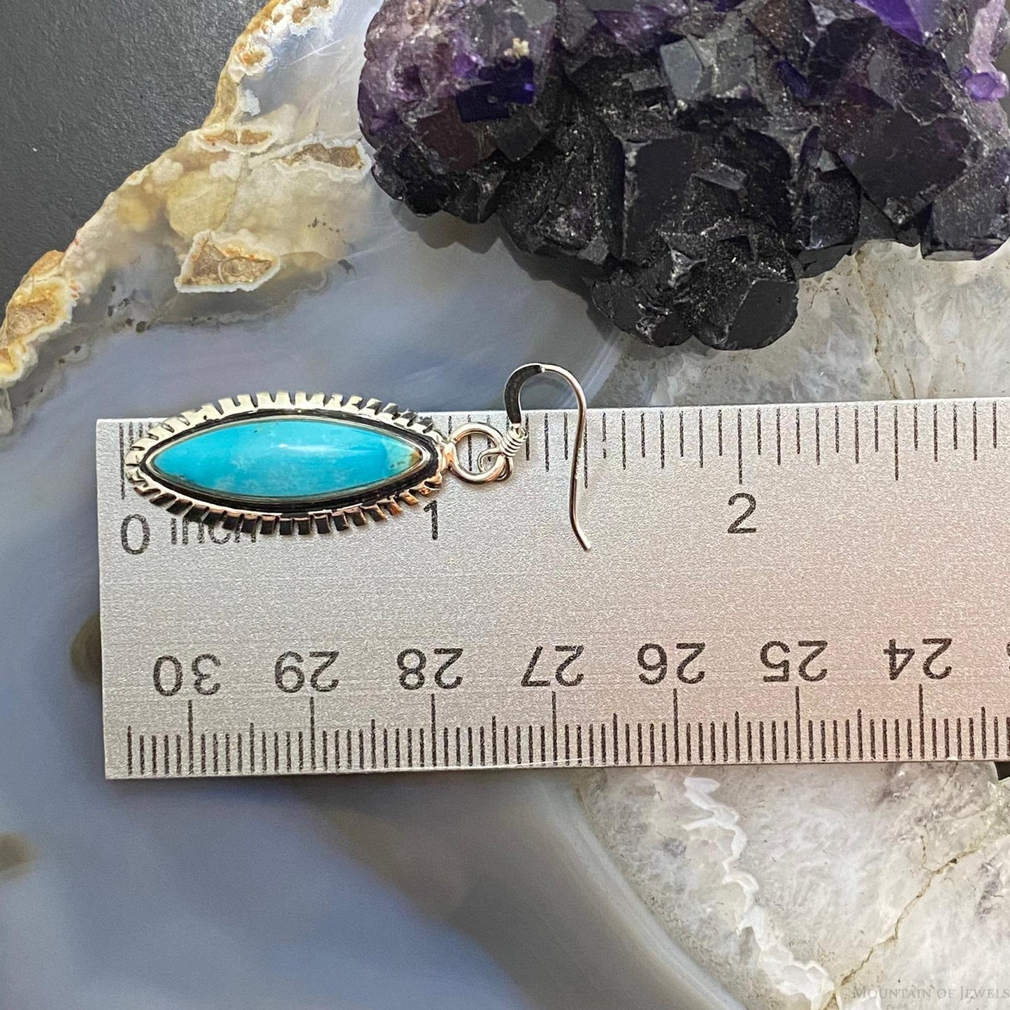 Native American Sterling Silver Marquise Blue Ridge Turquoise Dangle Earrings