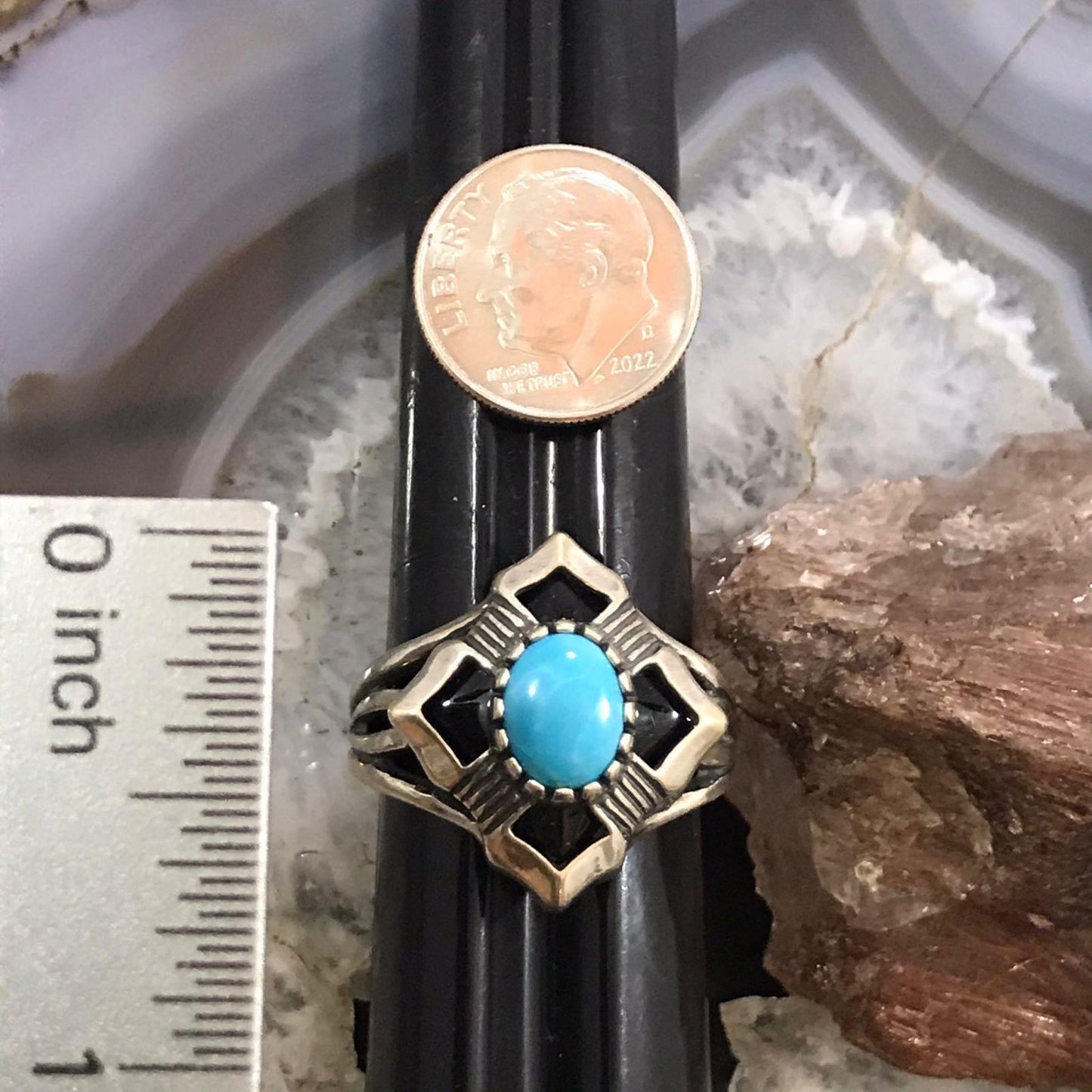 Carolyn Pollack Sterling Silver Sleeping Beauty Turquoise & Onyx Ring Size 10 For Women