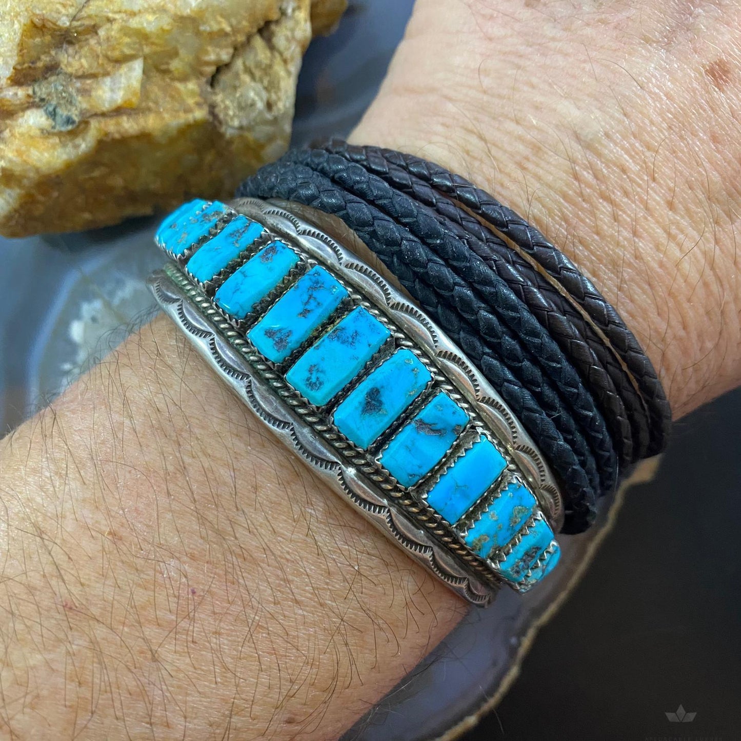 Tommie Tso Sr Vintage Native American Sterling Silver Turquoise Bracelet For Men