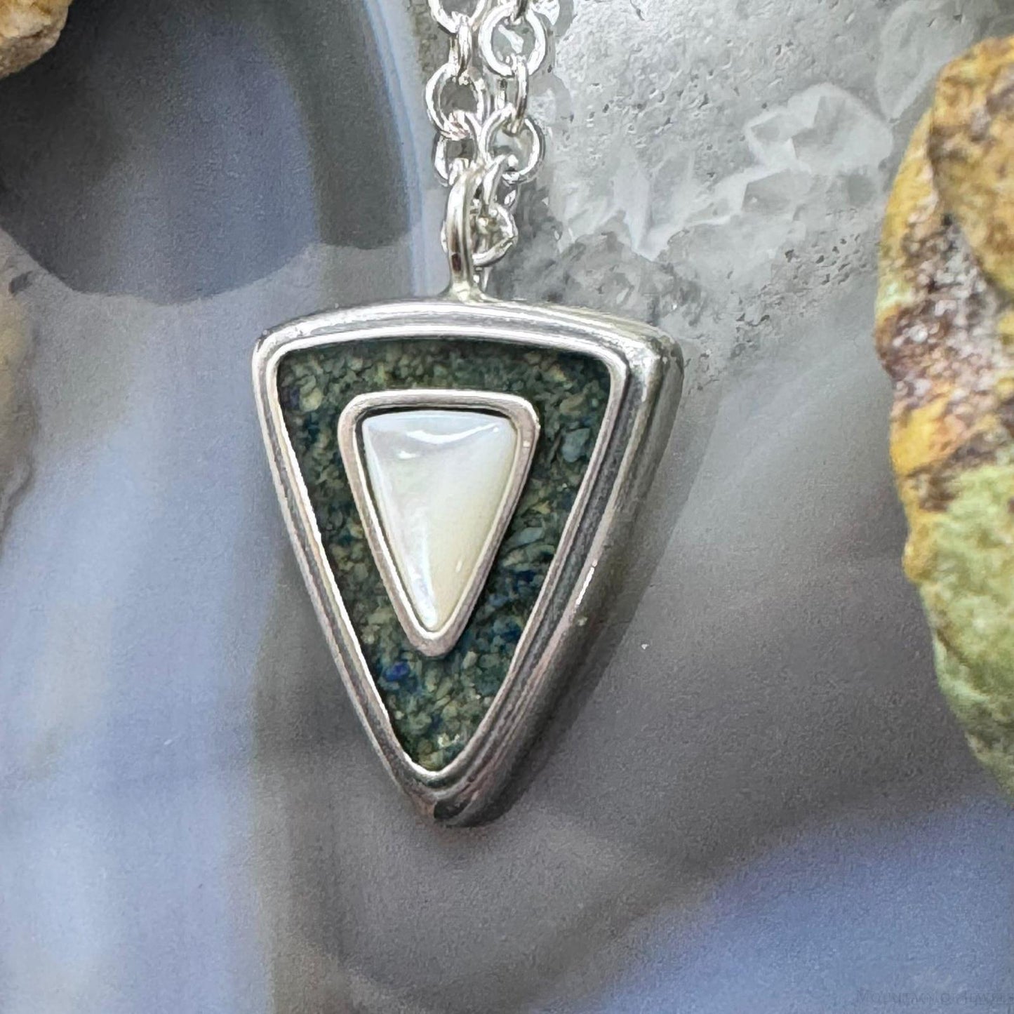 Carolyn Pollack Sterling Silver Mother of Pearl & Turquoise Chip Inlay 18" Necklace For Women