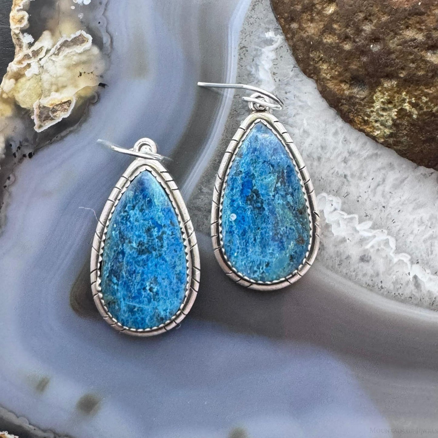 Sterling Silver Southwestern Style Teardrop Shattuckite Dangle Earrings For Women #2