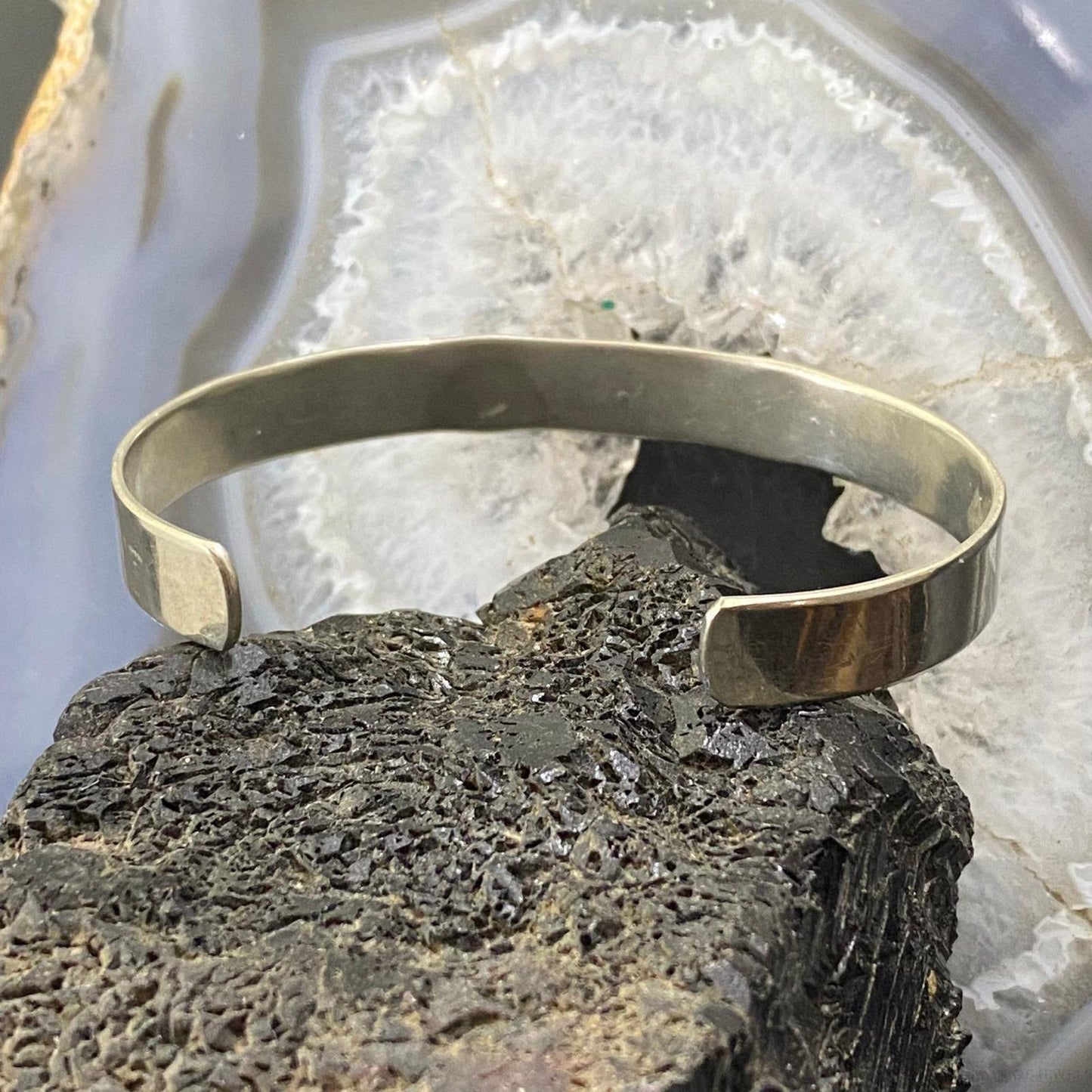 Signed Native American Sterling Silver Stamped Stackable Bracelet For Women #2