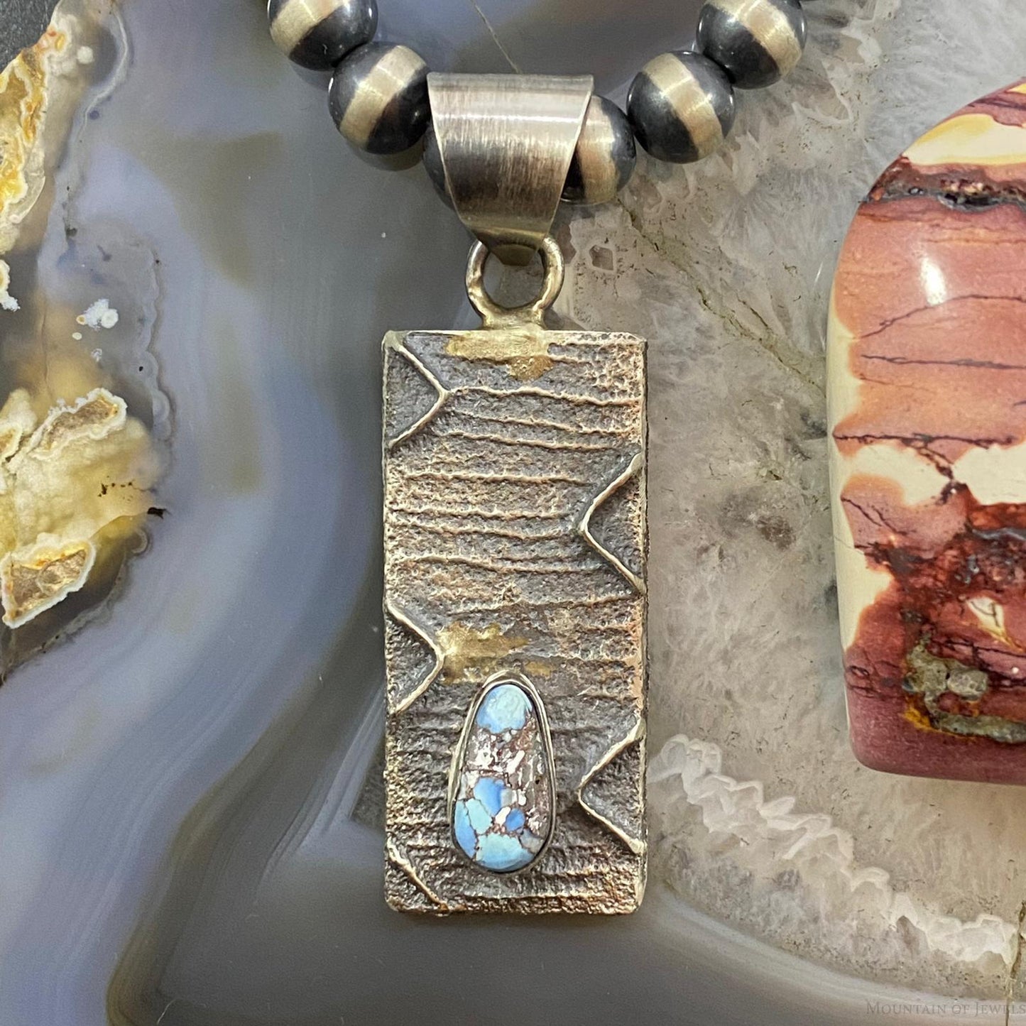 Wilson Dawes Sterling Silver Teardrop Golden Hill Turquoise Rectangle Tufa Cast Unisex Pendant