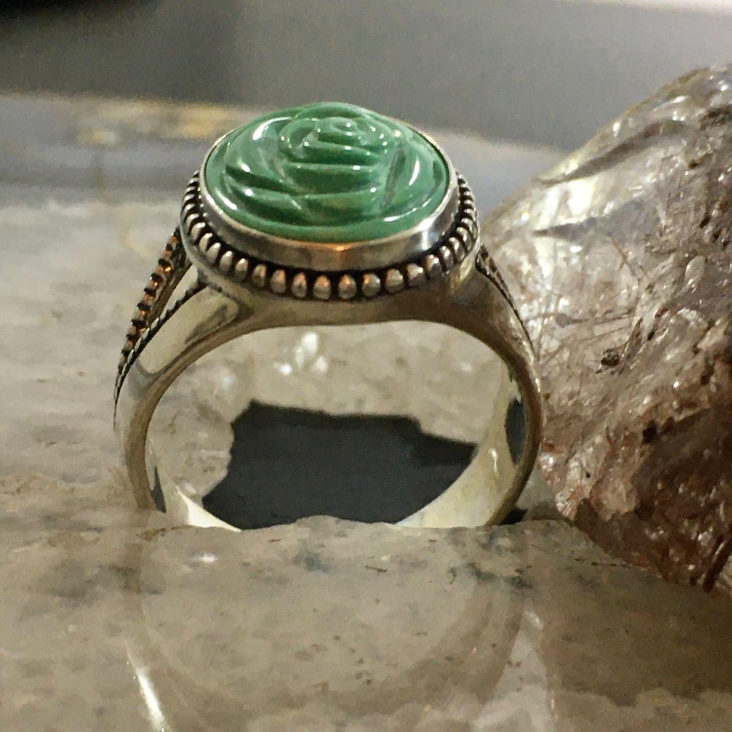 Carolyn Pollack Southwestern Style Sterling Silver Carved Turquoise Flower Ring