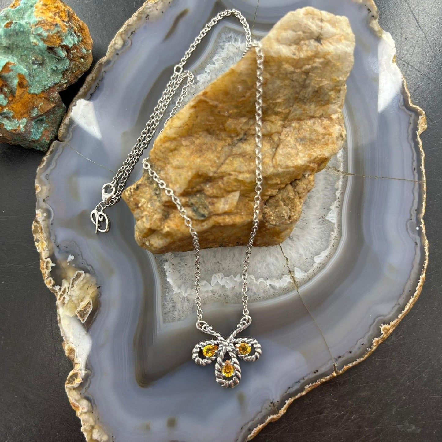 Carolyn Pollack Vintage Sterling Silver Twisted Rope w/Citrine 18"-20" Necklace For Women