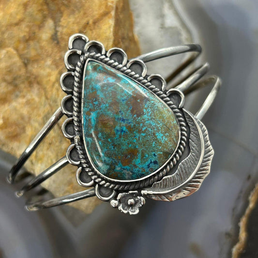 Sterling Silver Southwestern Style Large Teardrop Shattuckite Bracelet For Women #2