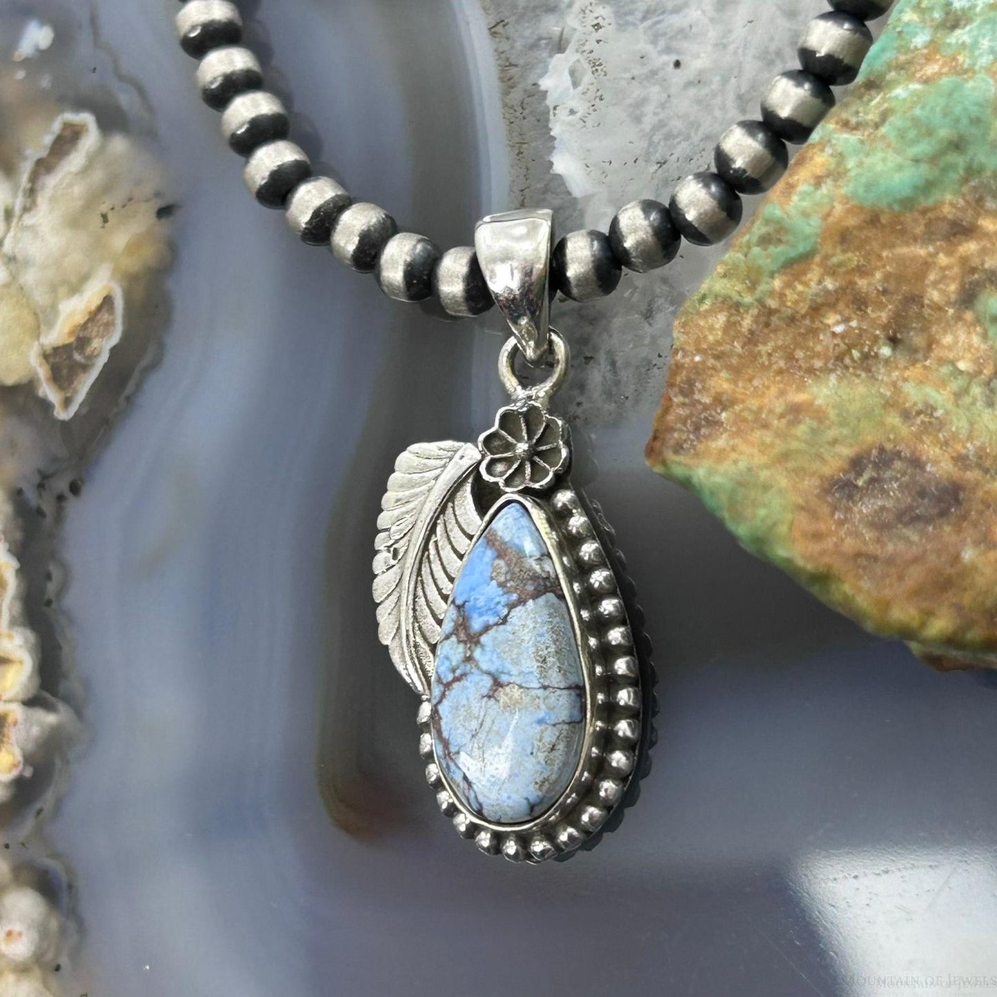 Sterling Silver Southwestern Style Teardrop Golden Hill Turquoise Leaves Pendant For Women #1