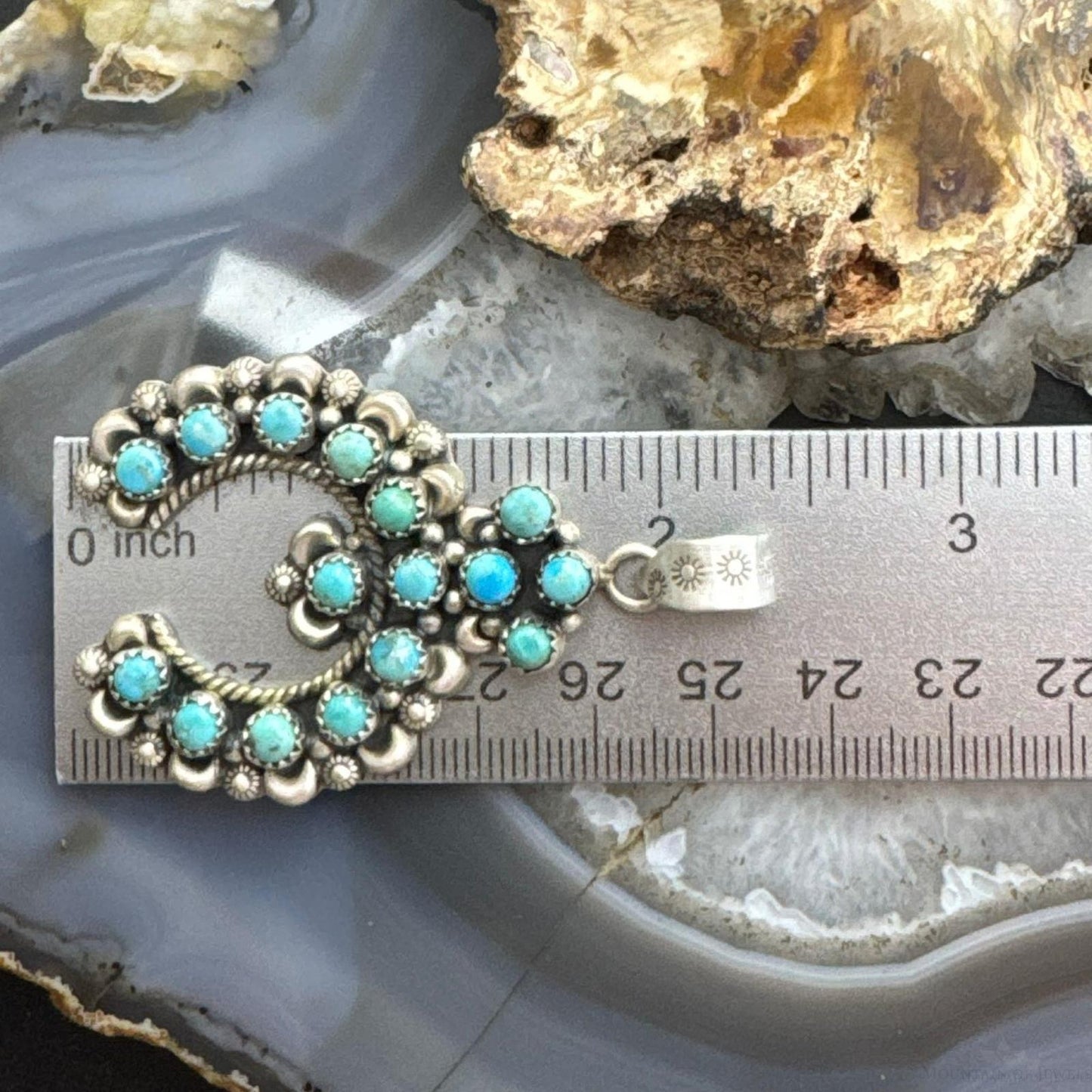 Sterling Silver Southwestern Style Multi Turquoise Decorated Naja Pendant For Women