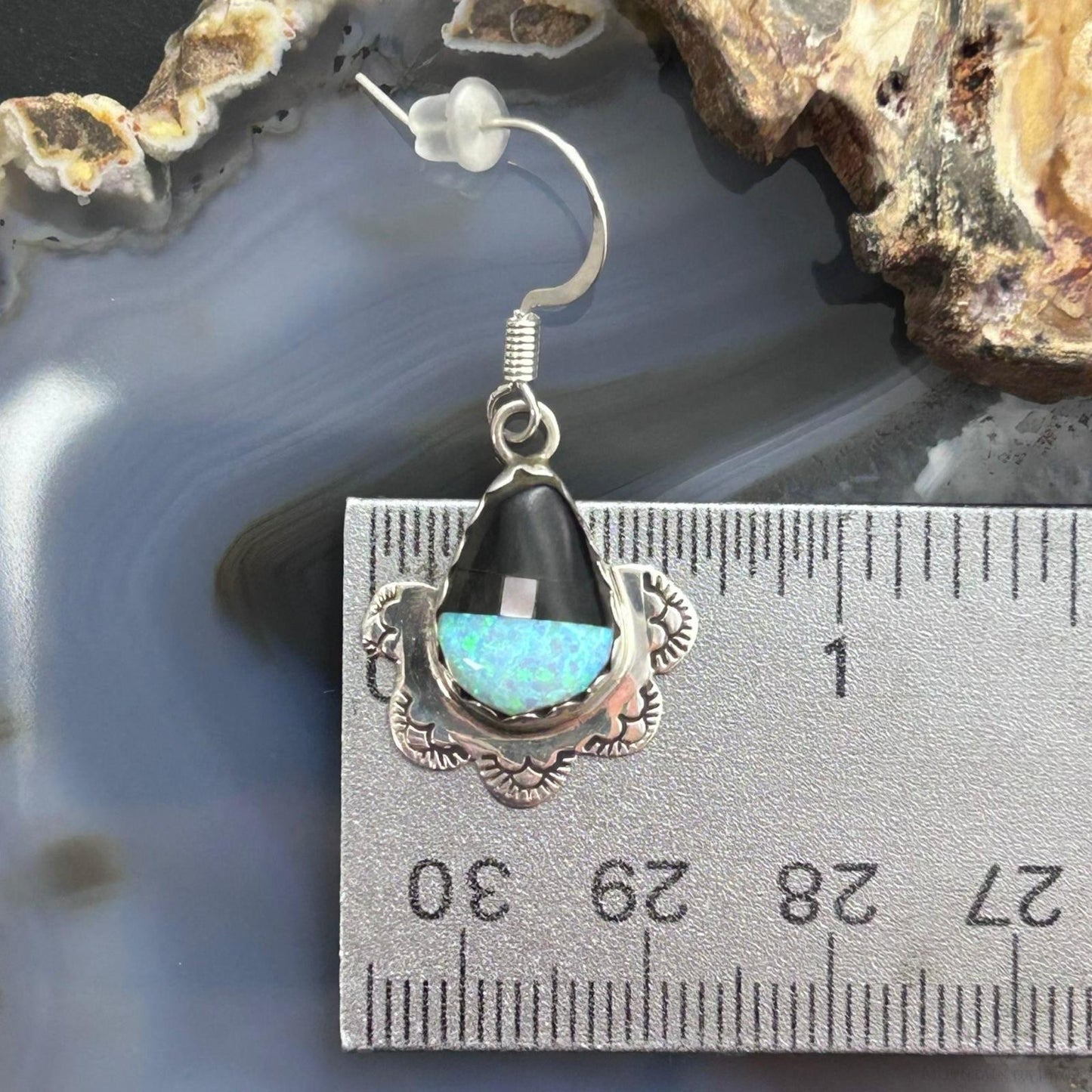 Clifton Aguilar Sterling Silver Teardrop Multistone Inlay Dangle Earrings For Women