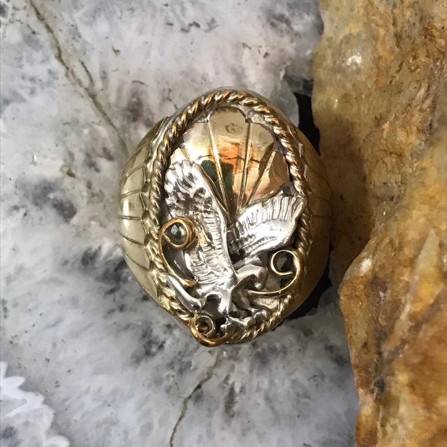 Vintage Helen Harris Sterling & Gold Filled Eagle Shield Ring Size 9.5 For Men
