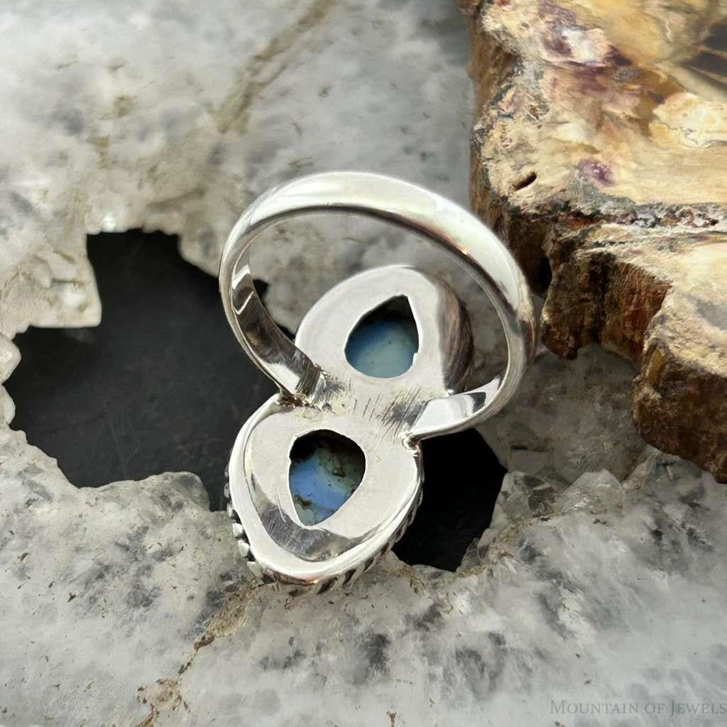 Sterling Silver Southwestern Style Teardrop Double Golden Hill Turquoise Ring Size 8 For Women