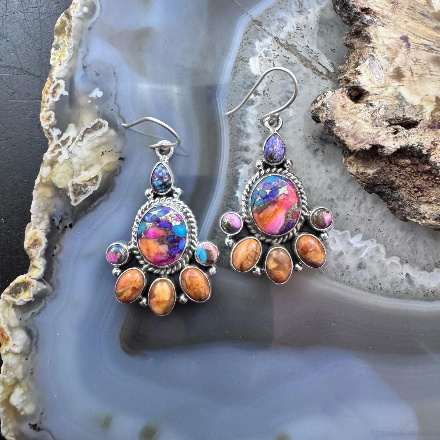 Sterling Silver Southwestern Style Multistone Cluster Dangle Earrings For Women #20