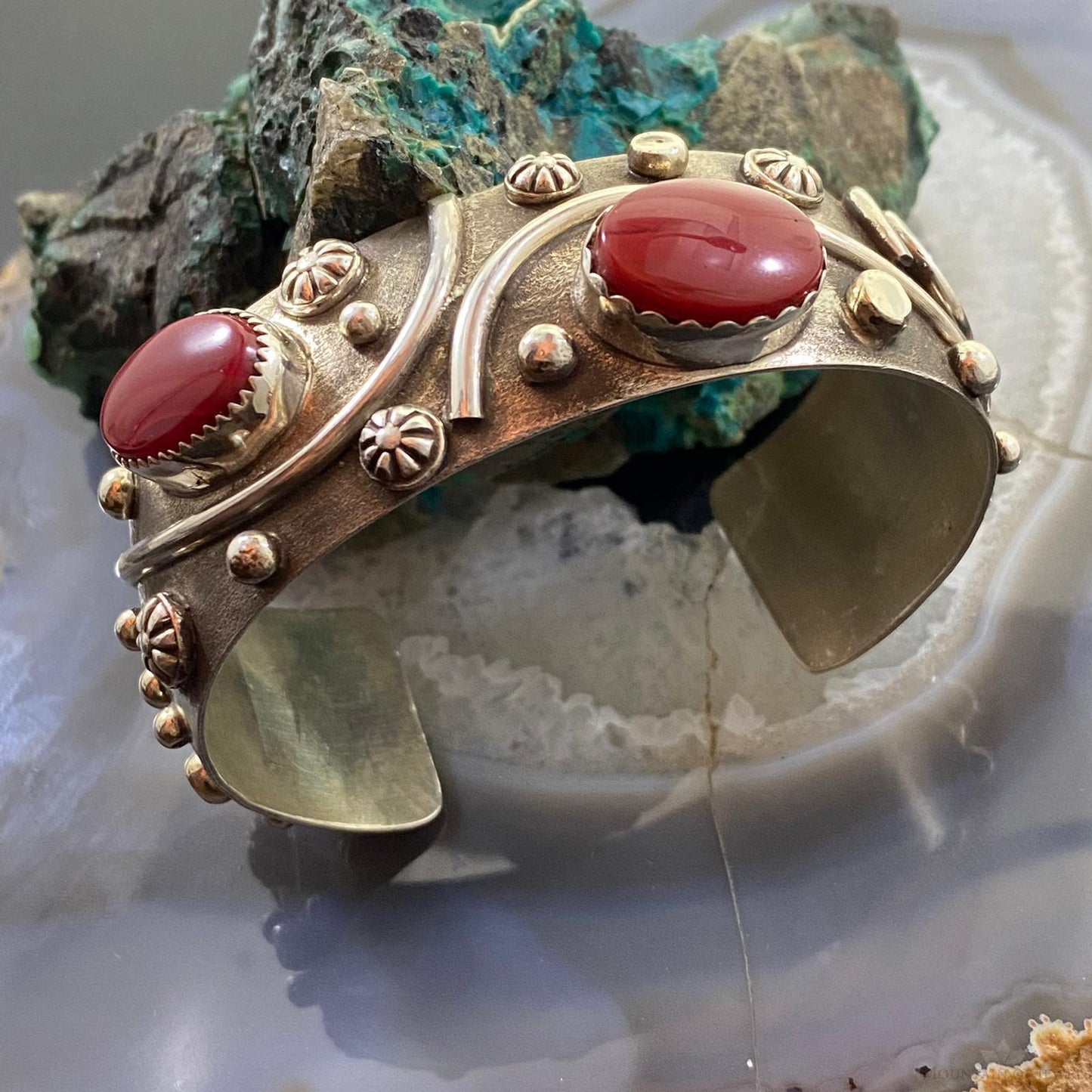 Delbert Secatero Rosarita Stones Decorated Sterling Silver Bracelet For Women