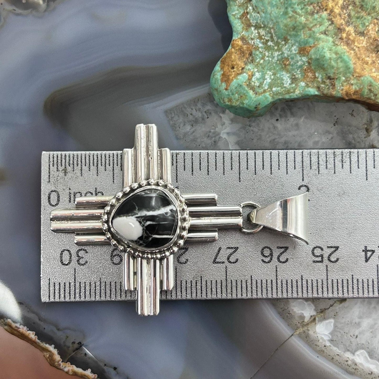Priscilla Apache Native American Sterling Silver White Buffalo Zia Unisex Pendant