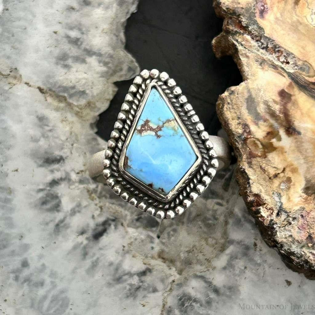 Sterling Silver Southwestern Style Kite Golden Hill Turquoise Adjustable Ring For Women