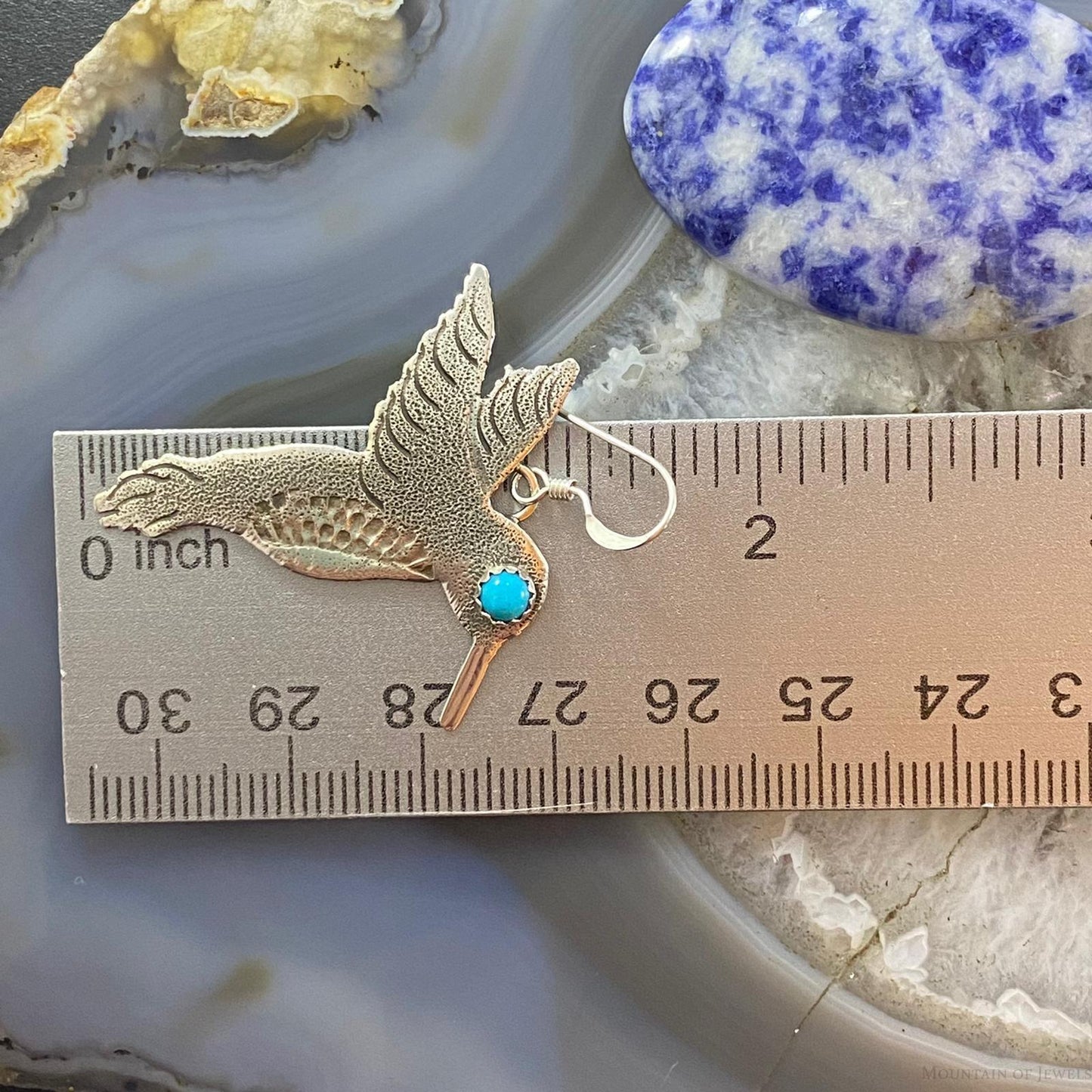 Brad Panteah Native American Sterling Turquoise Hummingbird Dangle Earrings