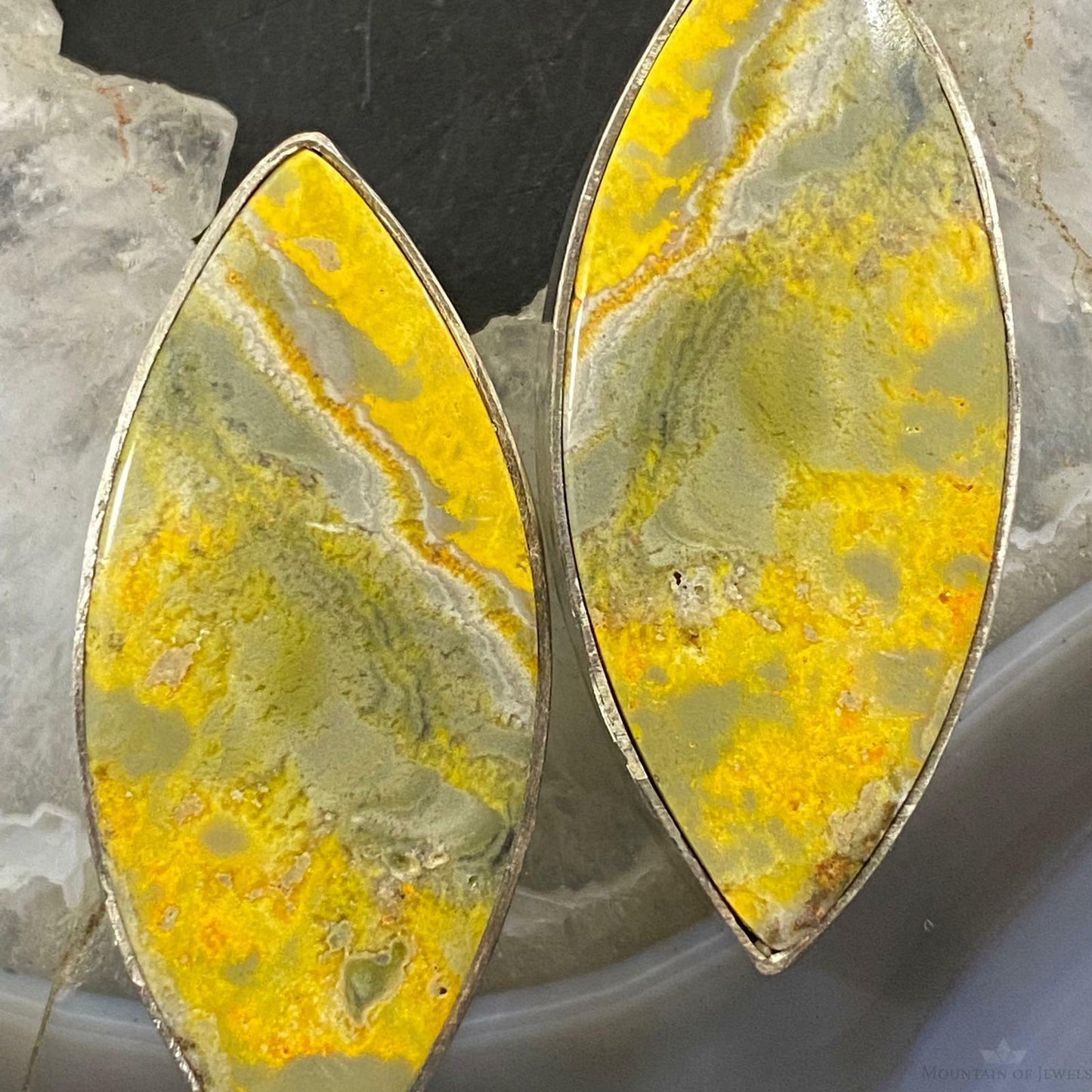 Native American Sterling Silver Marquise Bumblebee Jasper Post Earrings