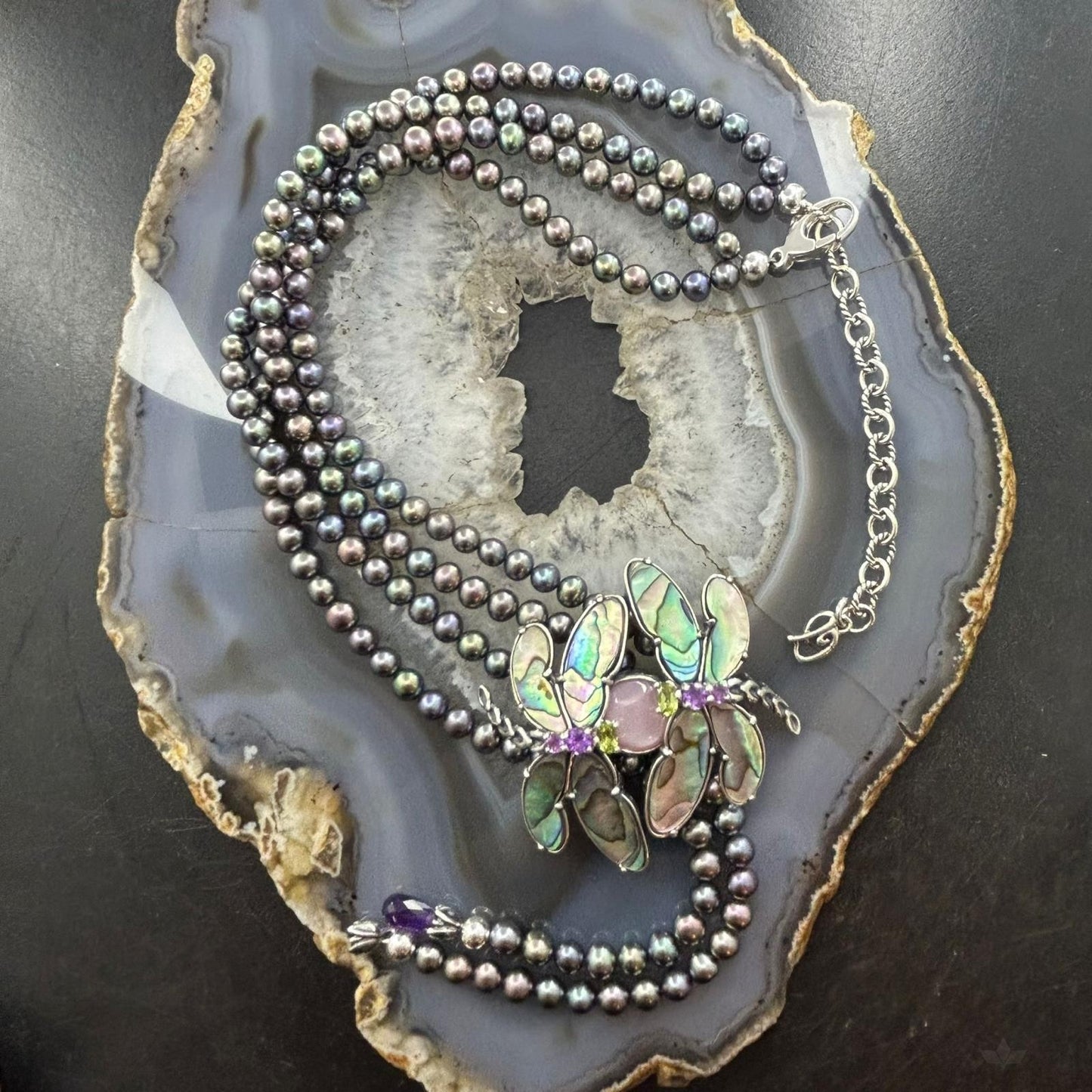 Carolyn Pollack Southwestern Style Sterling Silver Abalone Dragonflies Necklace For Women