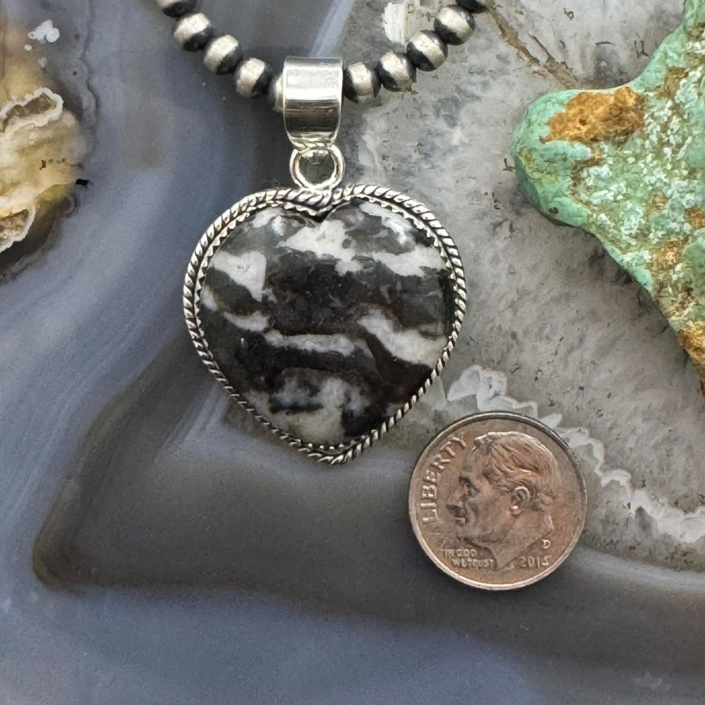 Sterling Silver Southwestern Style White Buffalo Heart Shape Pendant For Women