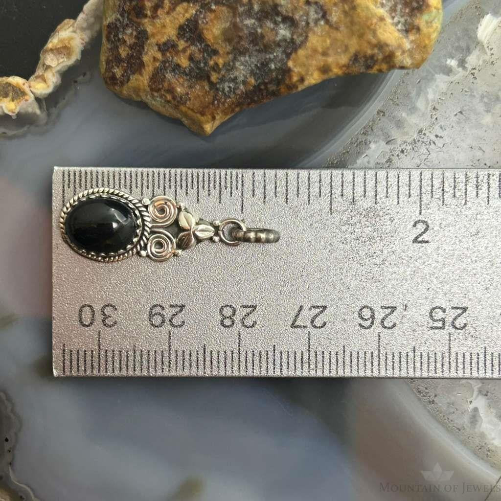 Sterling Silver Southwestern Style Oval Onyx Decorated Charm/Pendant For Women