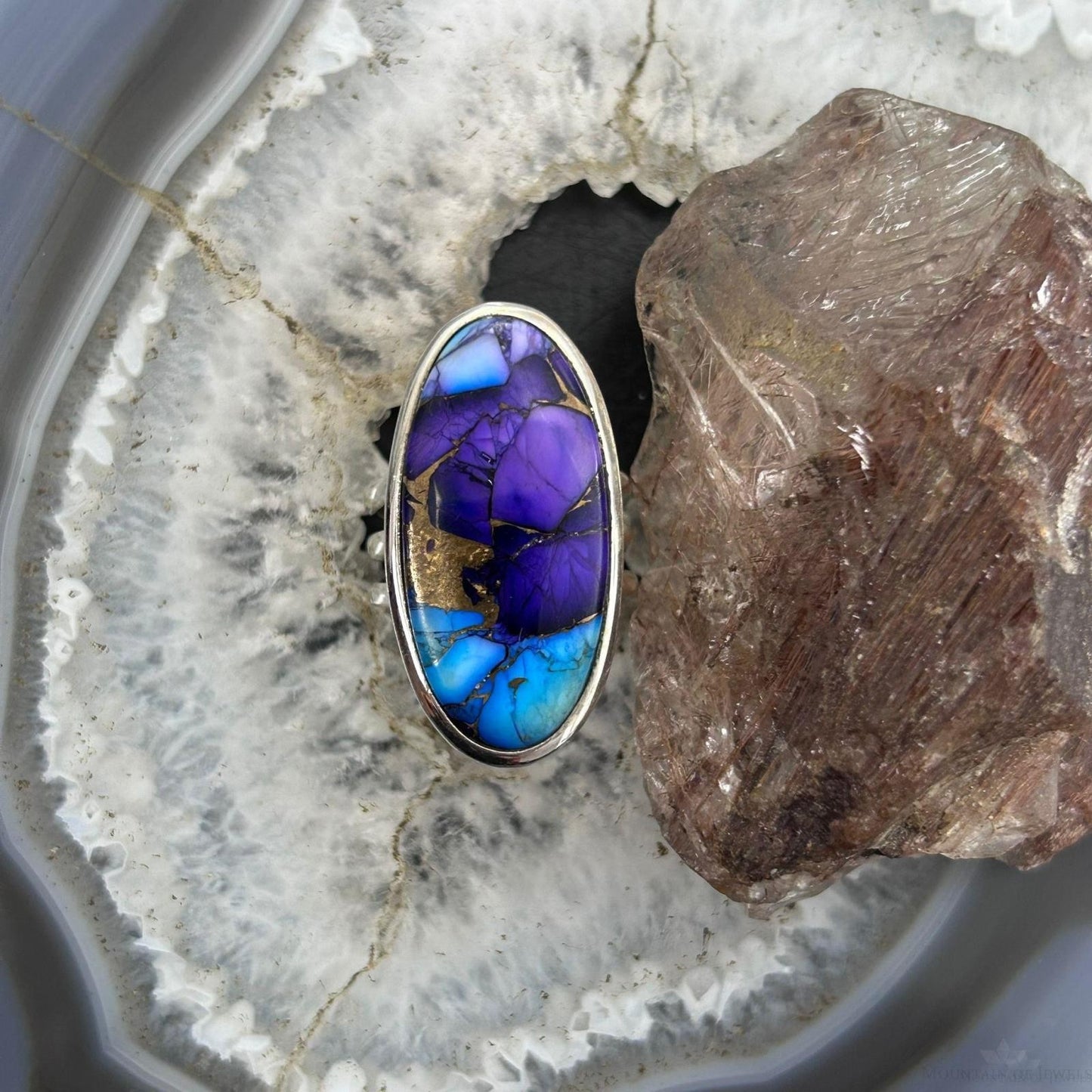 Sterling Silver Southwestern Style Oval Purple Mohave Turquoise Ring Size 7 For Women