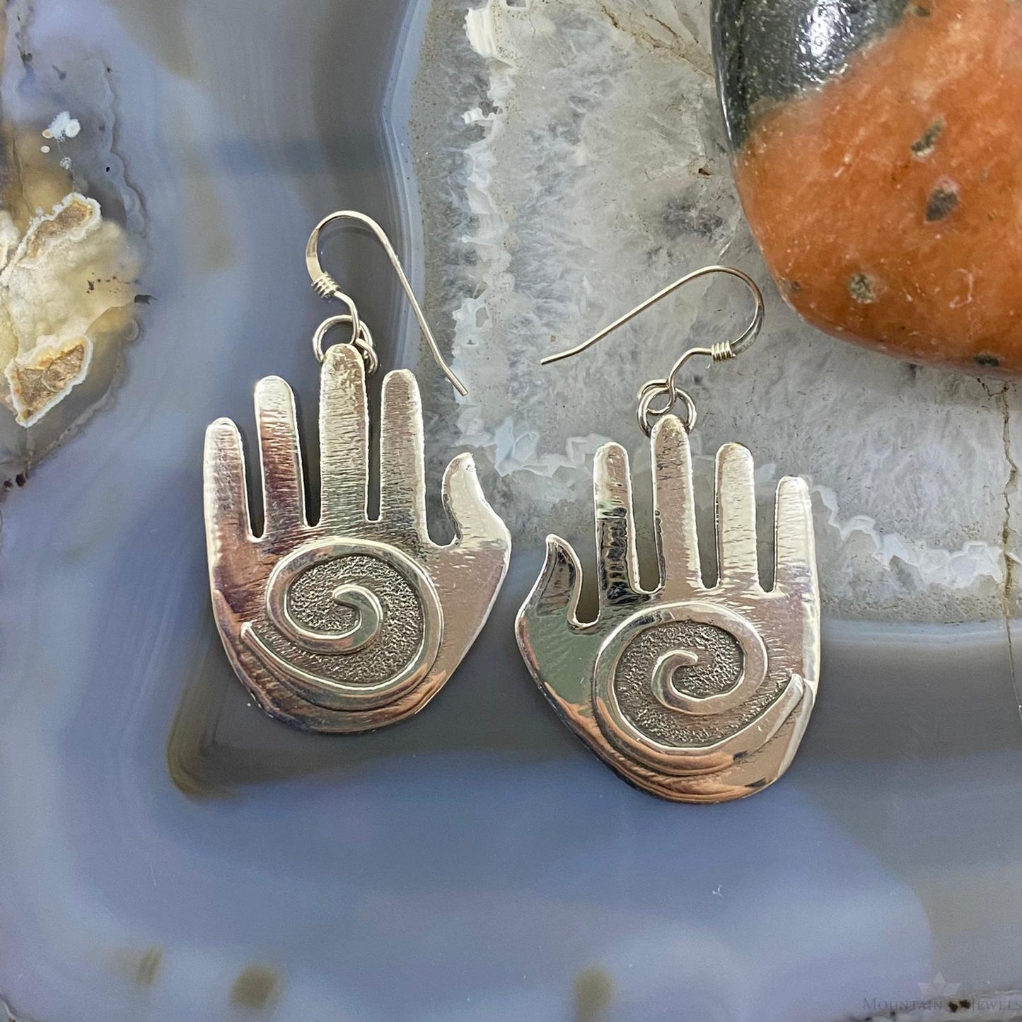 Brad Panteah Native American Sterling Silver Hand Dangle Earrings For Women
