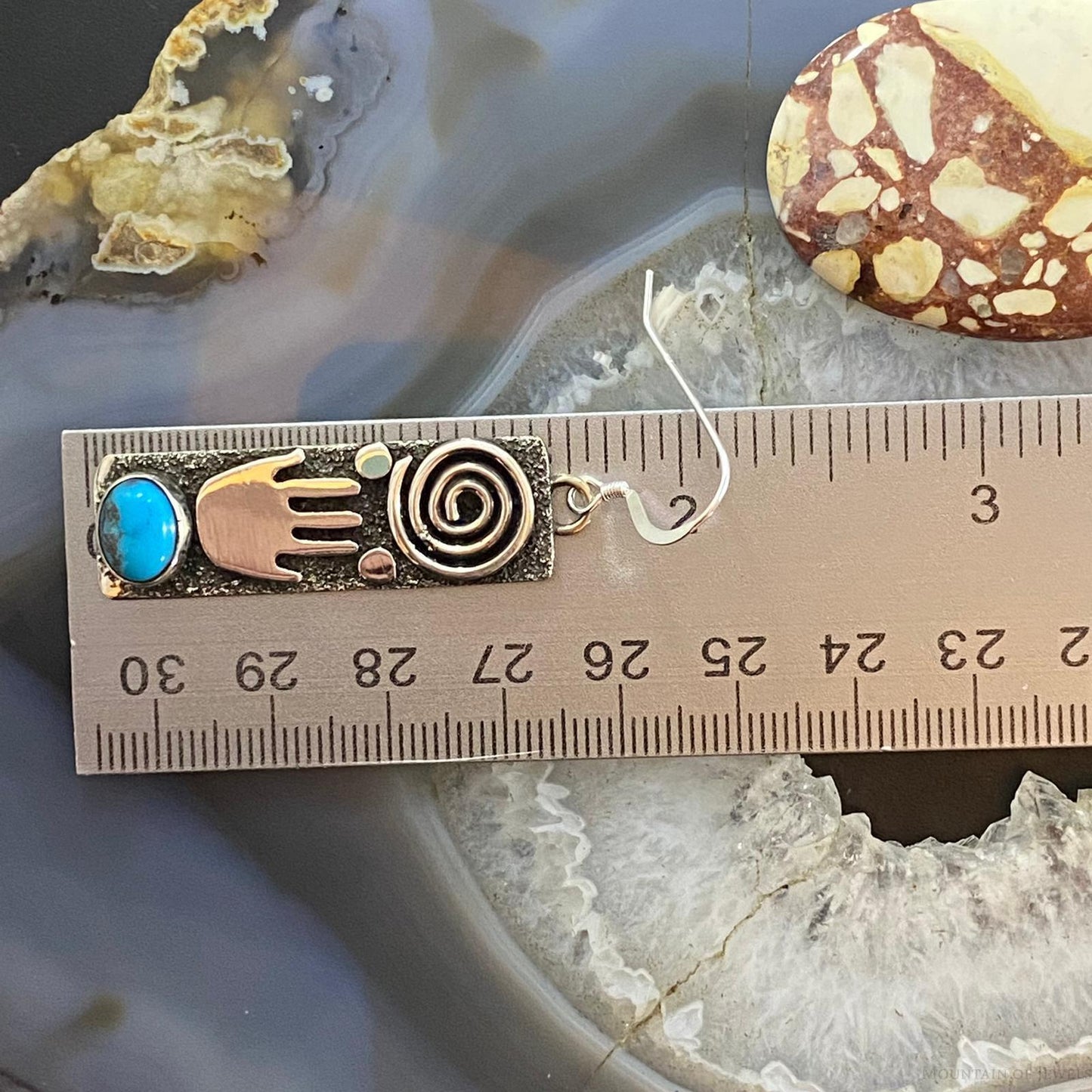 Alex Sanchez Native American Sterling Turquoise Petroglyph Dangle Earrings #3