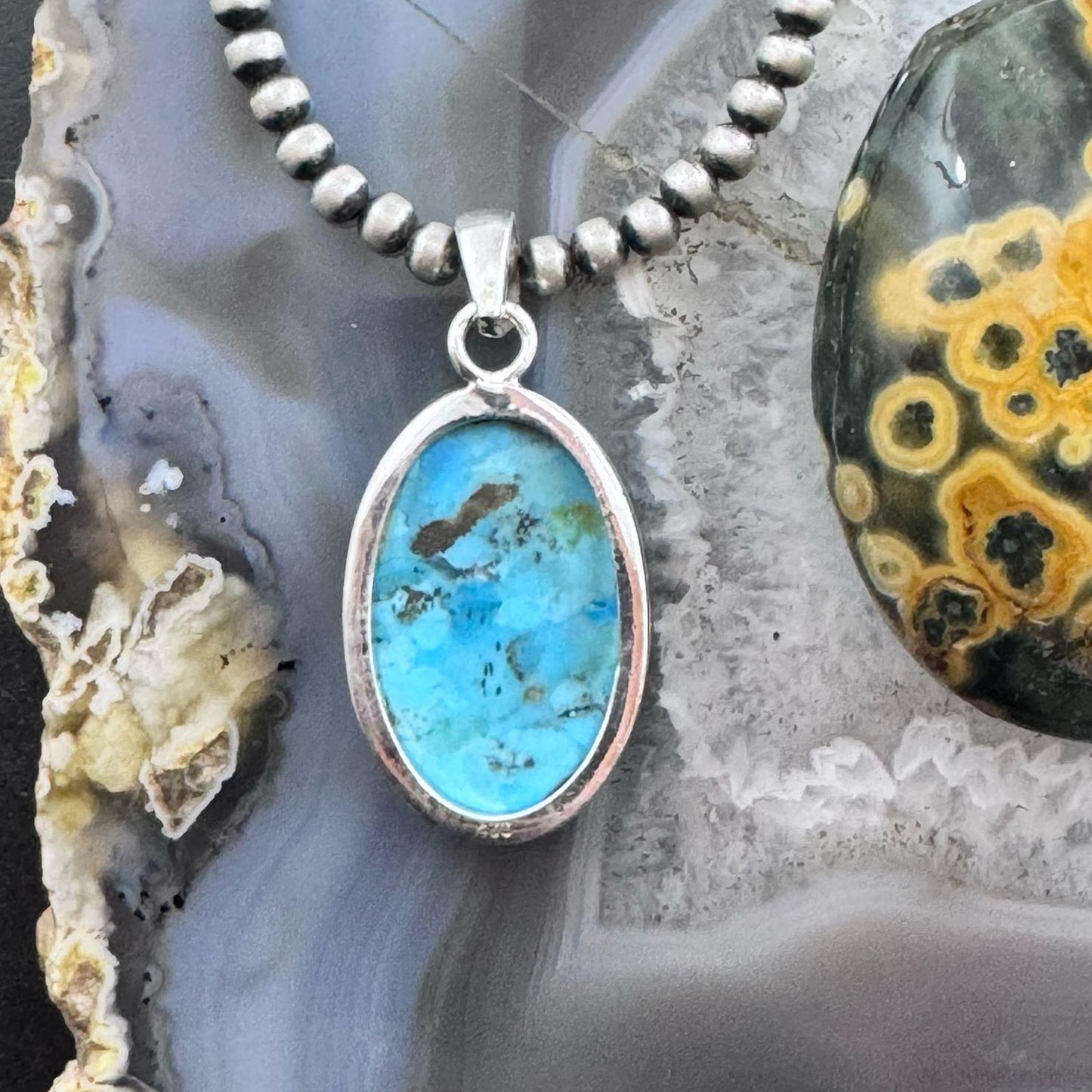 Sterling Silver Southwestern Style Oval Apatite Decorated Pendant For Women