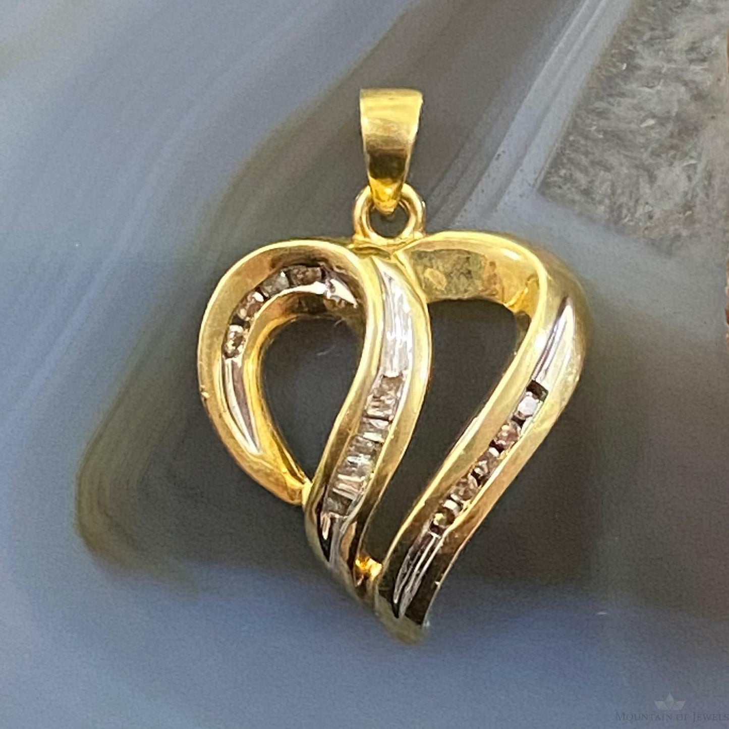 10K Yellow Gold Heart Shape With Diamonds Charm For Women