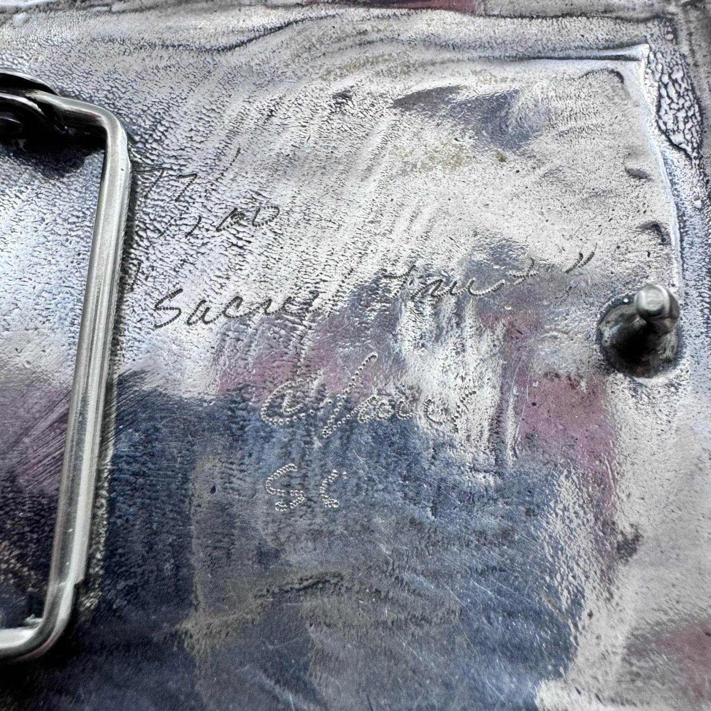 Claire Haye Vintage Silver "Sacred Trust" Rectangle Unisex Heavy Belt Buckle