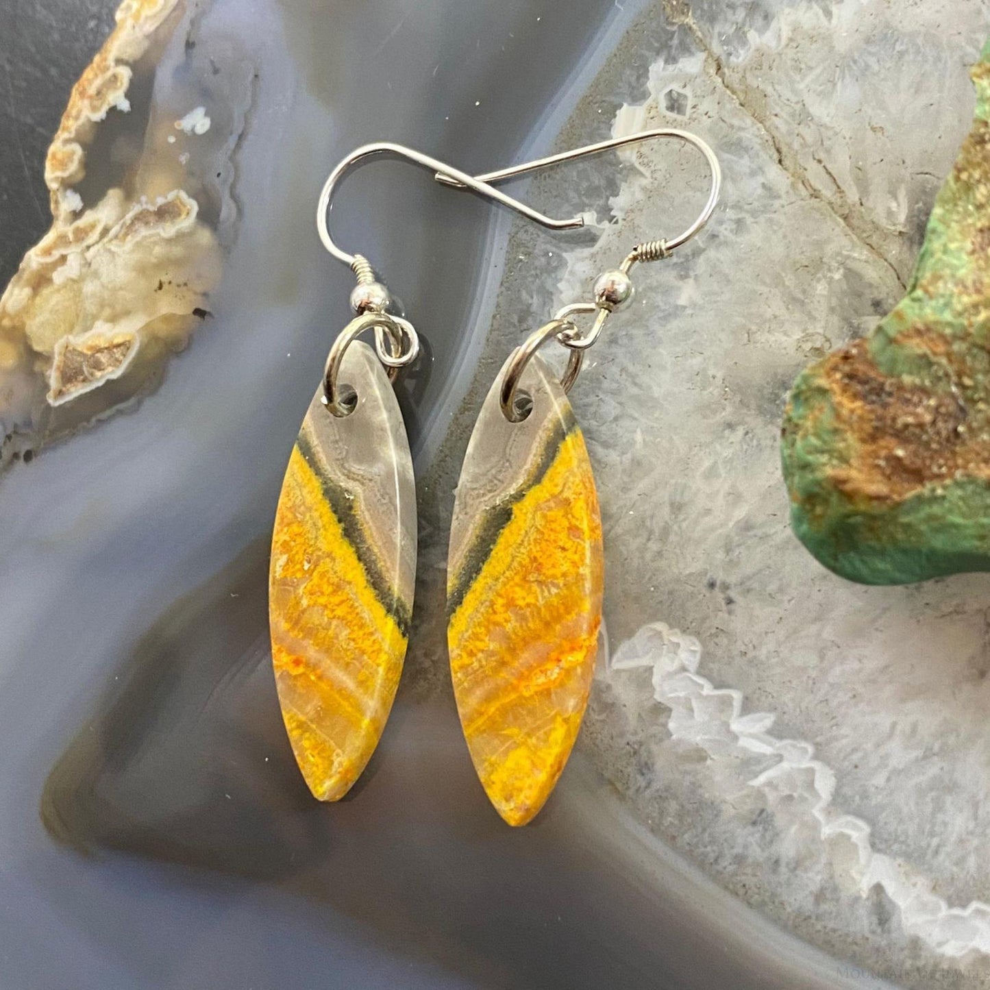 Sterling Silver Marquise Bumblebee Jasper Slab Dangle Earrings For Women #116