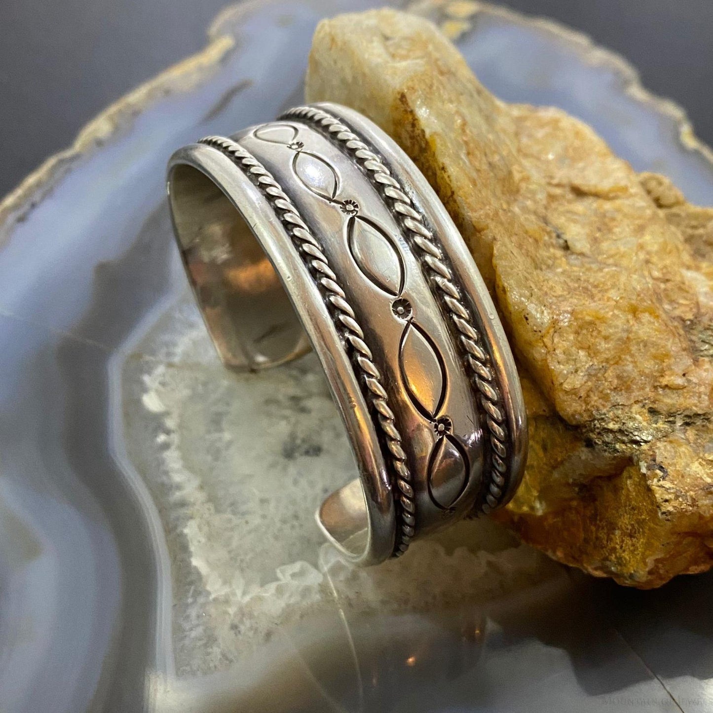 Vintage Native American Silver Stamped & Decorated Heavy Bracelet For Women